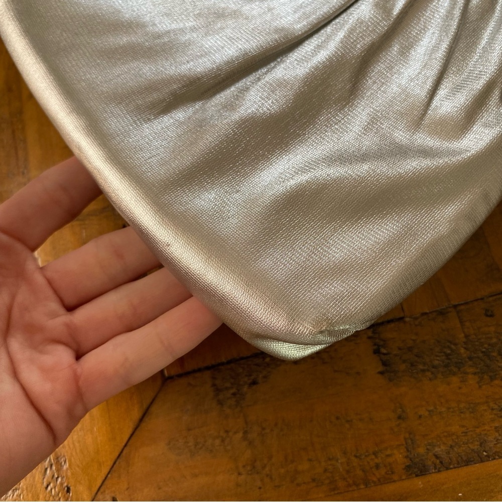 Vintage HL USA Satin Handbag Set Coin Purse Mirror Silver Convertible Chain VTG - Picture 14 of 16